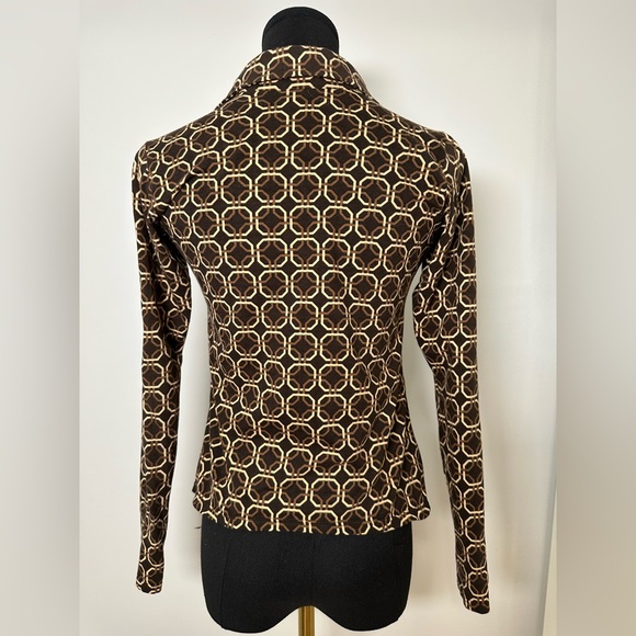 Motel Dark Brown Patterned Long Sleeve Plunge Collared Neckline - Picture 4 of 8